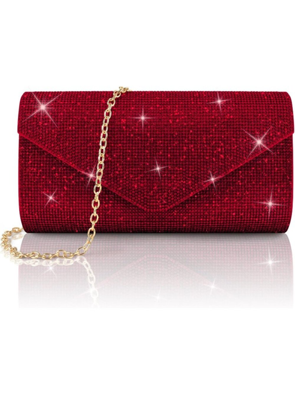 Women's Red Rhinestone Clutch Purse Sparkly Glitter Crossbody Bag